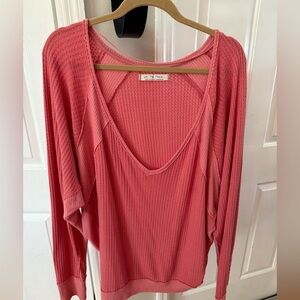 We The Free Coral Pink Ribbed Long Sleeve Top